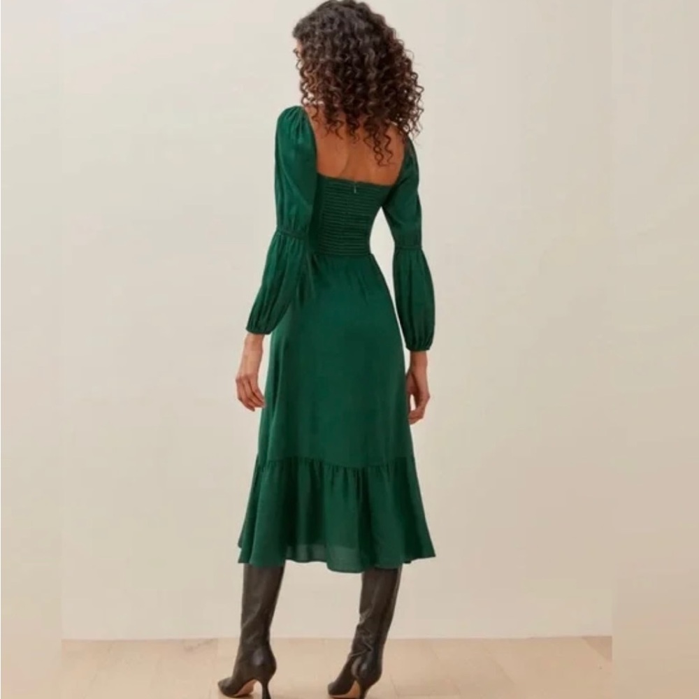Reformation Long Sleeve Midi Dress Emerald Green Gem